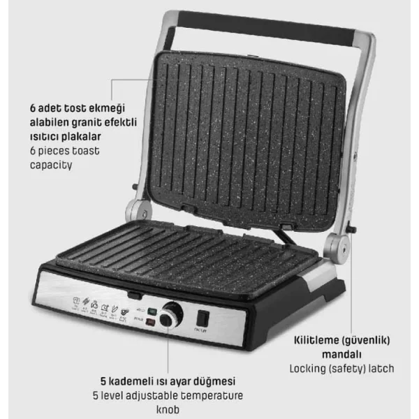 Masterchef 2000 Watt Pazlanmaz Çelik Tost Makinesi - Görsel 6